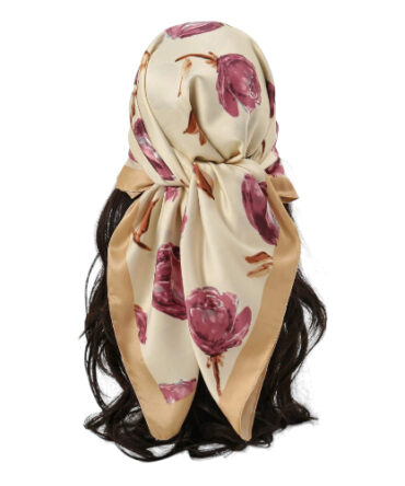 Bufanda beige rosas moradas