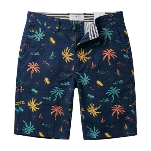 Bermuda Casual Azul Estampada Palmeras