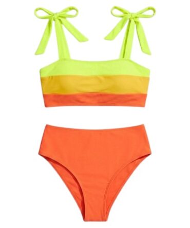 Traje de baño naranja amarillo y verde