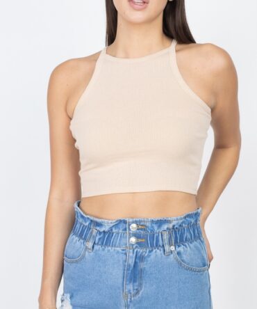 Top beige acanalado