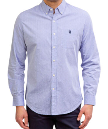 Camisa Manga Larga Polo Celeste Puntos Blancos