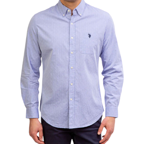 Camisa Manga Larga Polo Celeste Puntos Blancos
