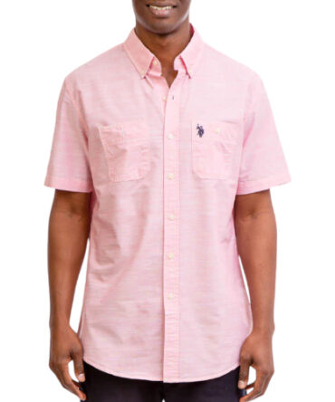 Camisa Manga Corta Polo Rosada Bolsillos Delante #14
