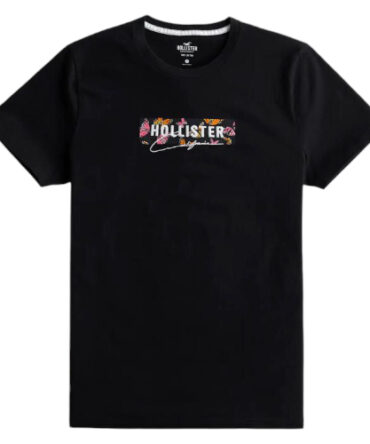 Franela Hollister Negra Logo Relieve