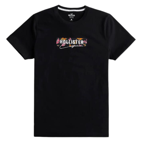 Franela Hollister Negra Logo Relieve