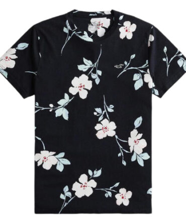 Franela Hollister Negra con Flores