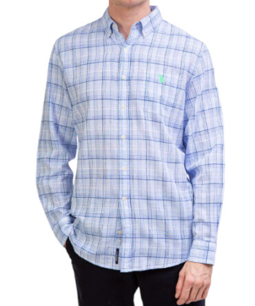 Camisa Polo Manga Larga de Rayas Azules Logo Verde