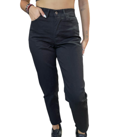 Pantalón Mom Strech Negro Liso