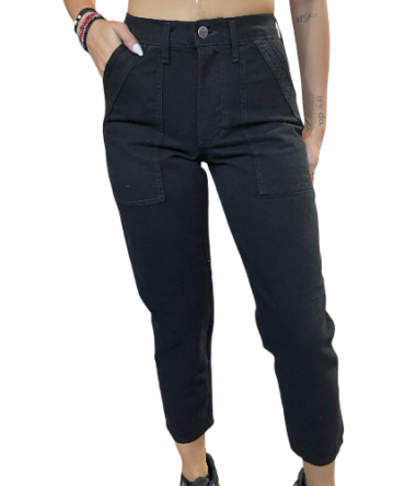 Pantalón Mom Moda Negro Liso Rígido