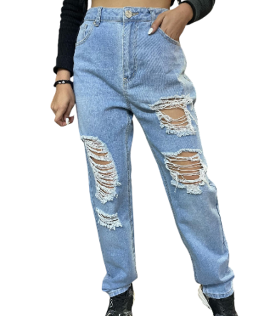 Pantalon Denin Blue Mom roto azul claro