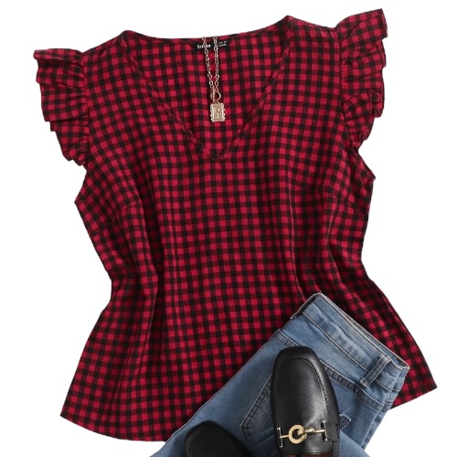 Blusa roja con cuadros