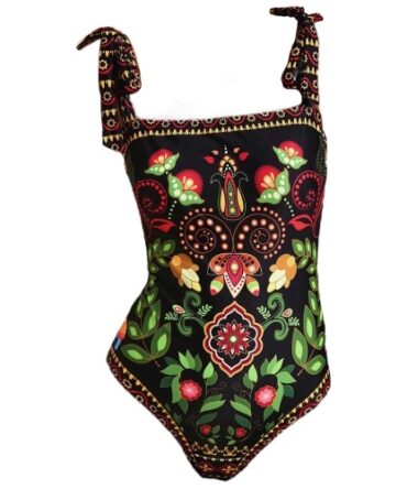 Traje de baño entero negro estampado