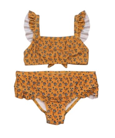 Traje De Baño De Niña Amarillo Mostaza Estampado #D323