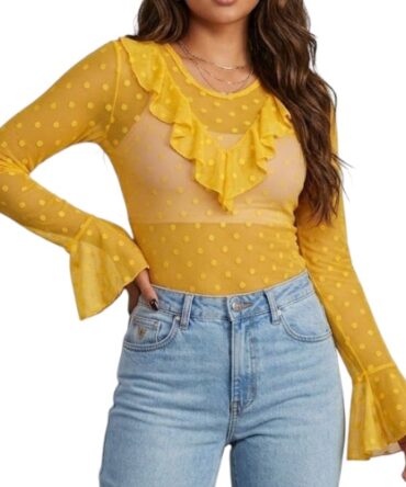 Blusa de malla con faralado amarilla
