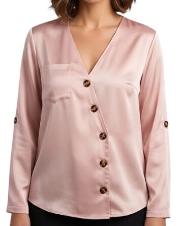 Blusa satinada asimetrica rosada
