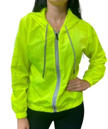 Chaqueta Corta Vientos Amarilla Fluorescente Cierre Reflectivo