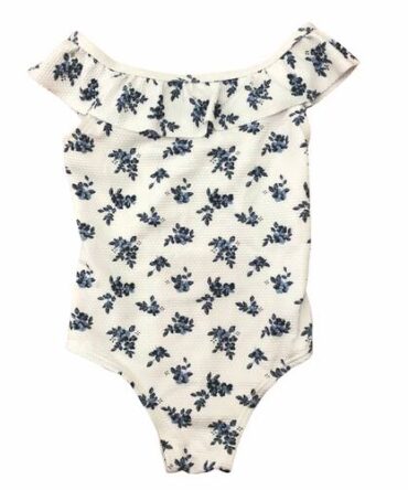 Traje De Baño De Niña Blanco Estampado Entero #D332