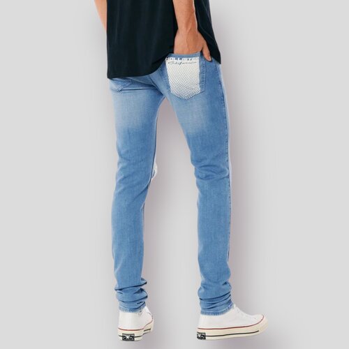 Jean Hollister Advanced Stretch Stacked Skinny Azul Medio Roto - Imagen 2
